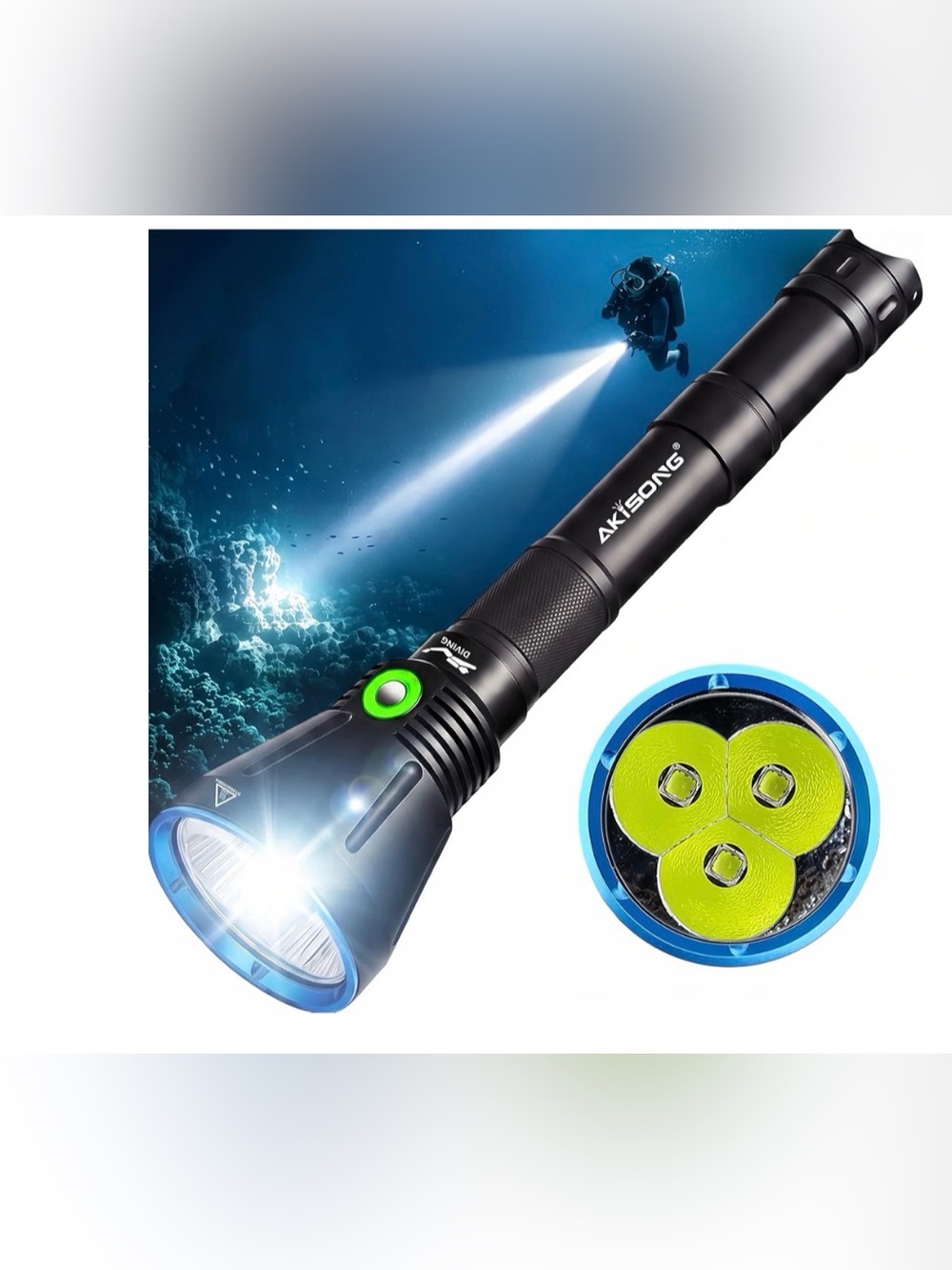 Black Waterproof LED Diving Flashlight - Black